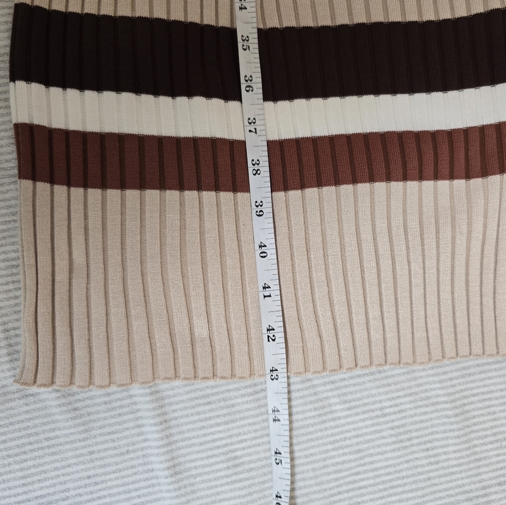 Neutral Tone Striped Ribbed Turtleneck Bodycon Dress Size M - Picture 8 of 11